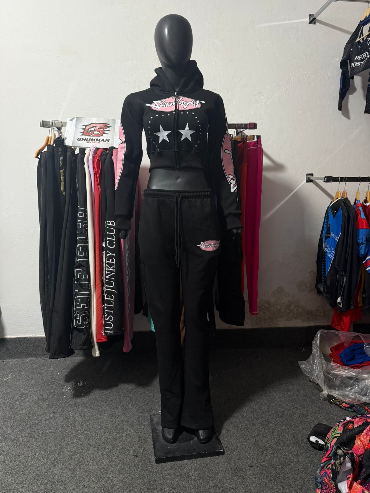 Pink & black 2 piece sweatsuit