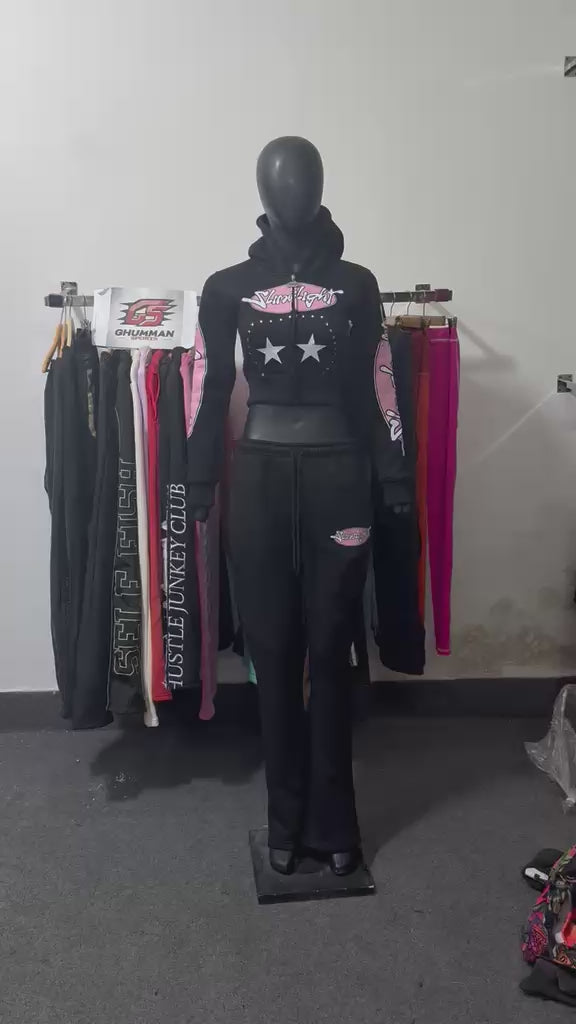 Pink & black 2 piece sweatsuit