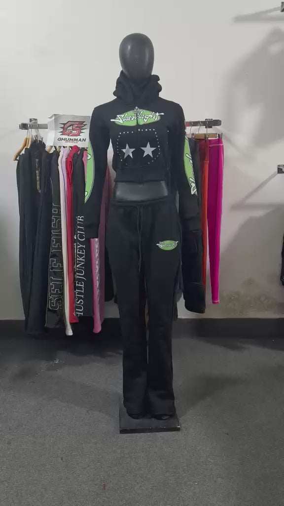 Slime green & black sweatsuit